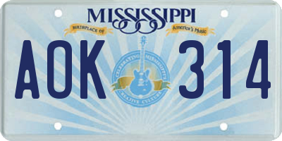 MS license plate AOK314