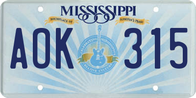 MS license plate AOK315