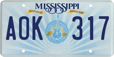 MS license plate AOK317