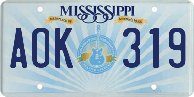 MS license plate AOK319