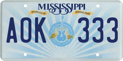 MS license plate AOK333