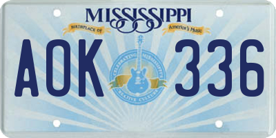 MS license plate AOK336