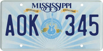 MS license plate AOK345