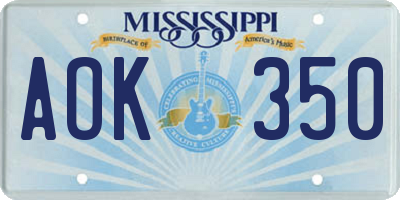 MS license plate AOK350