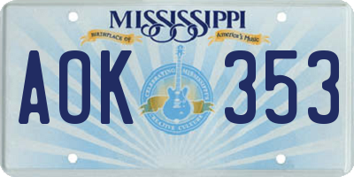 MS license plate AOK353