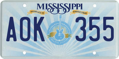 MS license plate AOK355