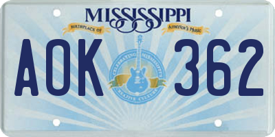MS license plate AOK362