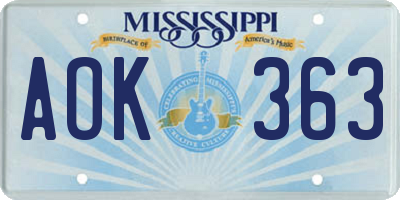 MS license plate AOK363