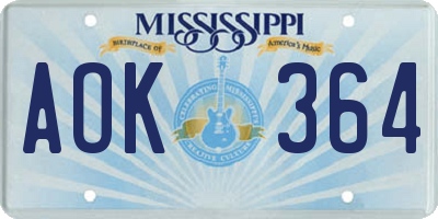 MS license plate AOK364