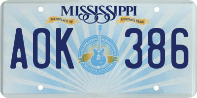 MS license plate AOK386