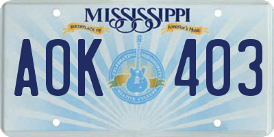 MS license plate AOK403