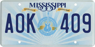 MS license plate AOK409