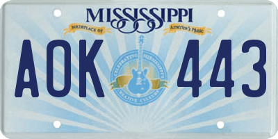 MS license plate AOK443