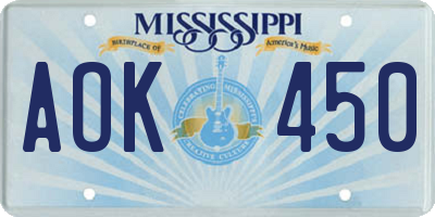 MS license plate AOK450