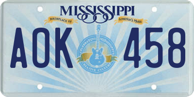 MS license plate AOK458