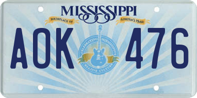 MS license plate AOK476