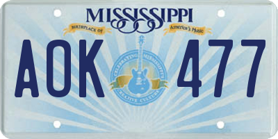 MS license plate AOK477