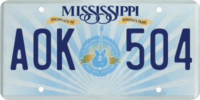 MS license plate AOK504