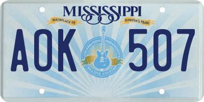 MS license plate AOK507