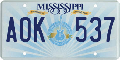 MS license plate AOK537