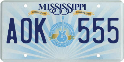 MS license plate AOK555