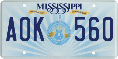 MS license plate AOK560