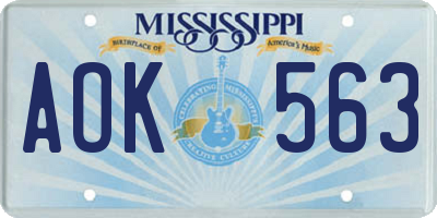 MS license plate AOK563