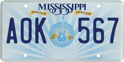 MS license plate AOK567