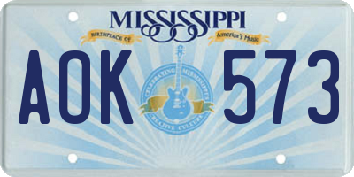 MS license plate AOK573