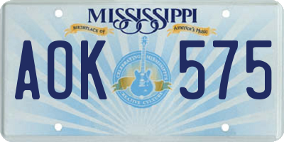 MS license plate AOK575