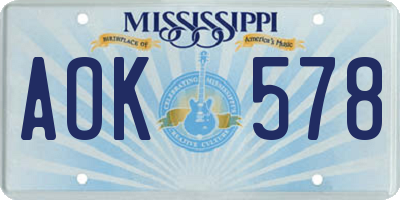 MS license plate AOK578