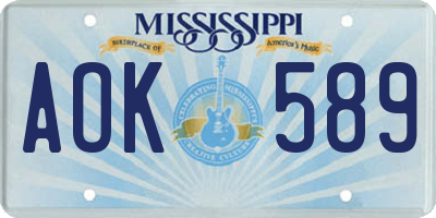 MS license plate AOK589