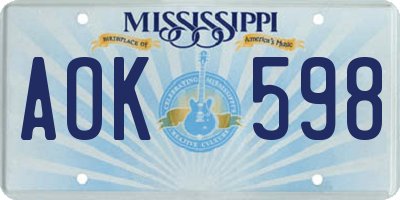 MS license plate AOK598
