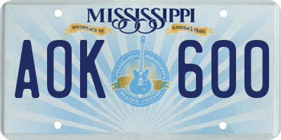 MS license plate AOK600