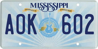 MS license plate AOK602