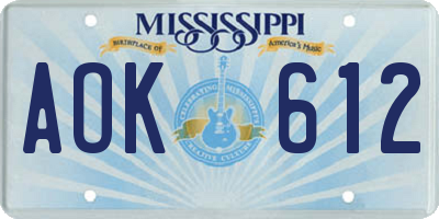 MS license plate AOK612