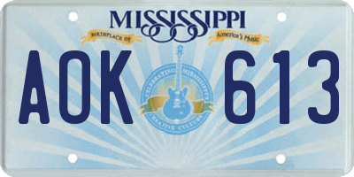 MS license plate AOK613