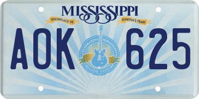 MS license plate AOK625