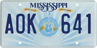 MS license plate AOK641