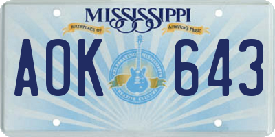 MS license plate AOK643