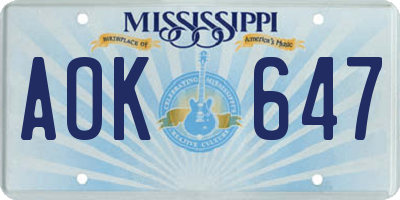 MS license plate AOK647