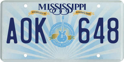 MS license plate AOK648