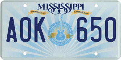 MS license plate AOK650