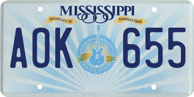 MS license plate AOK655