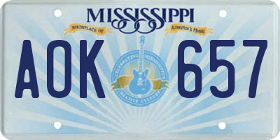MS license plate AOK657