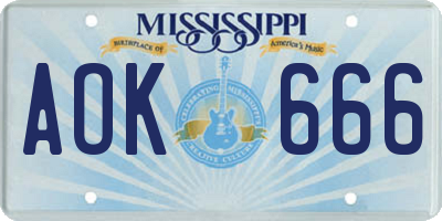 MS license plate AOK666
