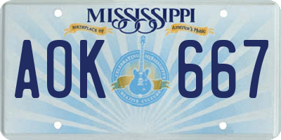 MS license plate AOK667