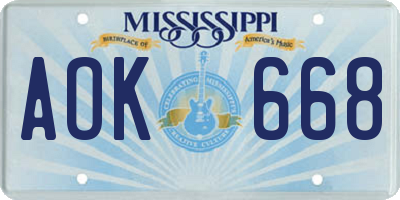 MS license plate AOK668