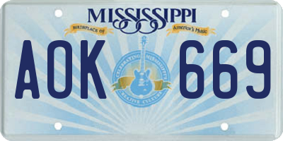 MS license plate AOK669