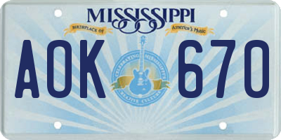 MS license plate AOK670
